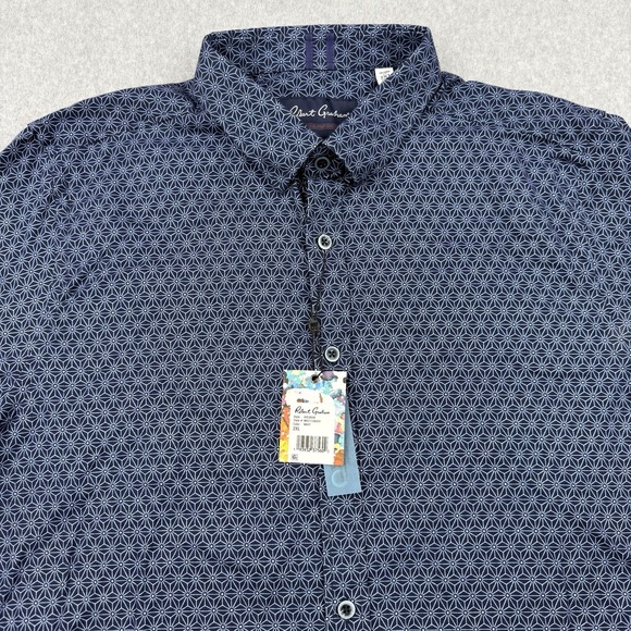 Robert Graham Shirt Mens 2XL Navy Geometric Flip Cuff Button Up Long Sleeve New - Picture 1 of 13